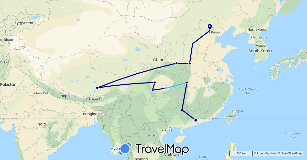 TravelMap itinerary: driving, boat in China (Asia)